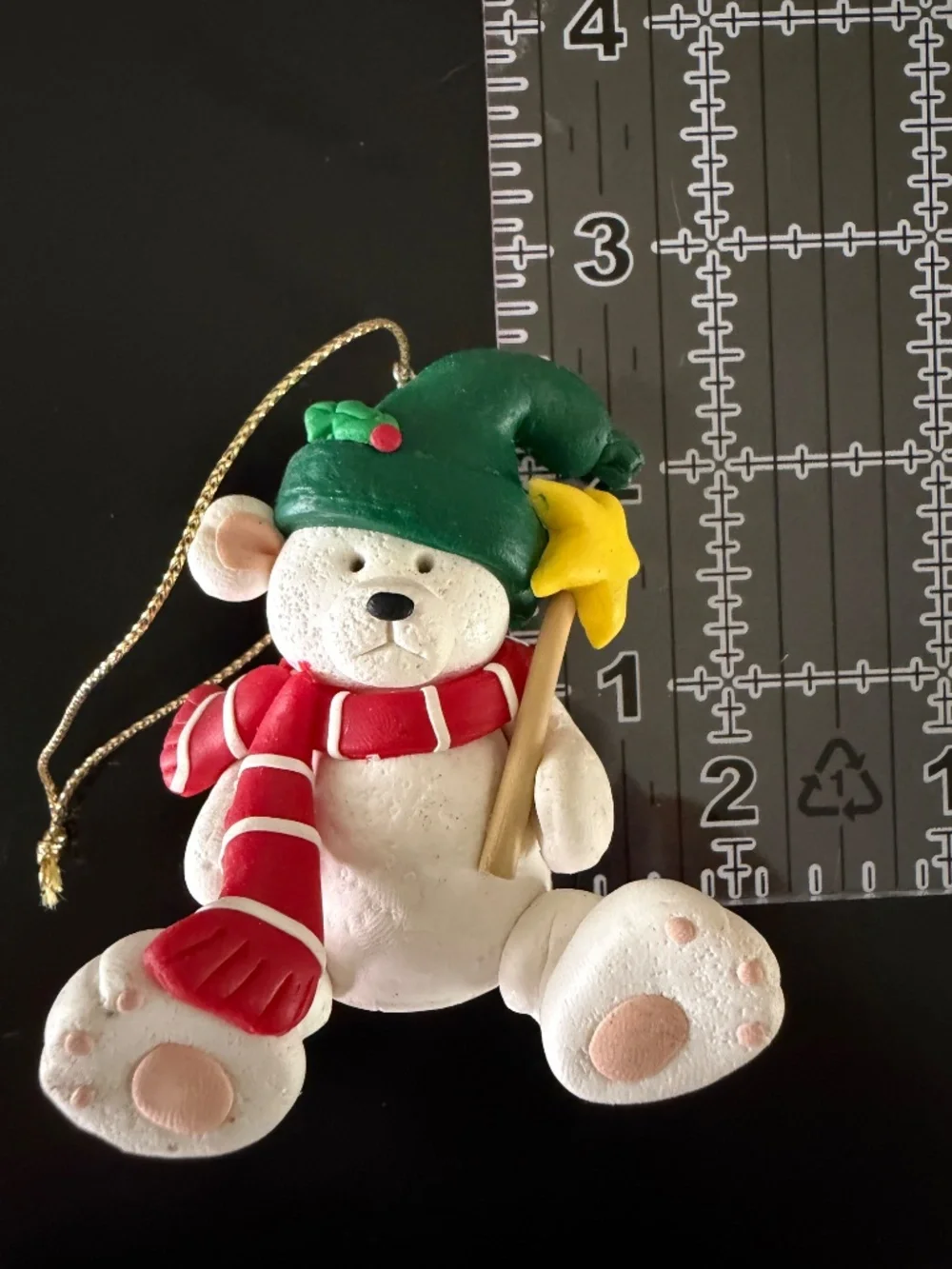 Clay Dough Polar Bear Ornament Holding Yellow Star 1980s